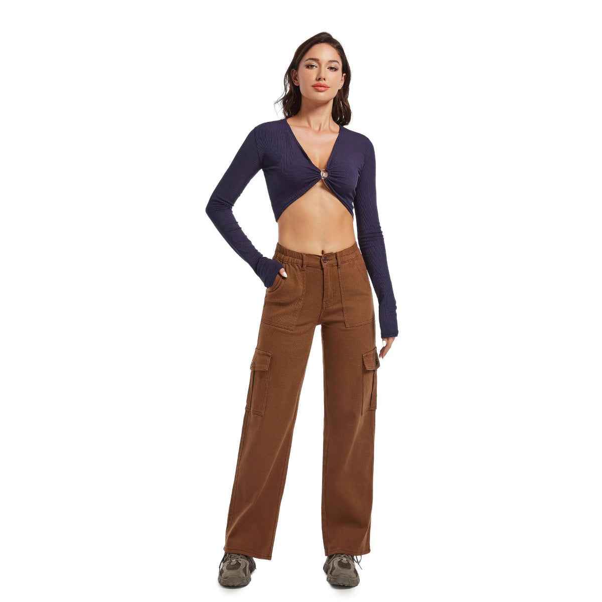 High-waisted straight-leg work pants
