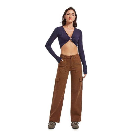 High-waisted straight-leg work pants