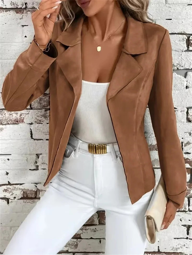 Casual Temperament Slim Women's Jacket Long Sleeve Cardigan Commuting Autumn New Female Street Fashion Turn-down Collar Coat Top - Colouronova