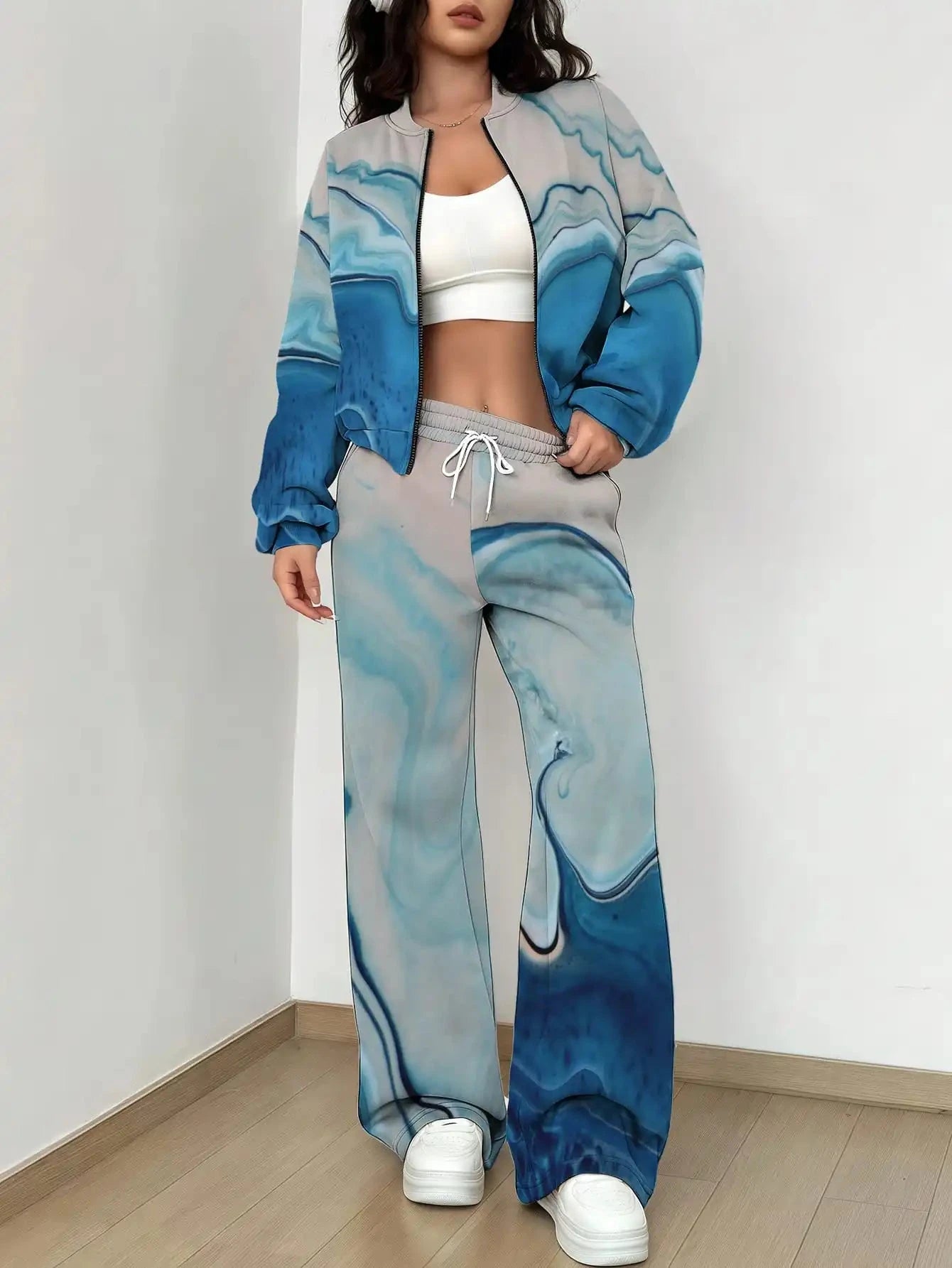 French Retro Floral Long Sleeved Zipper Jacket and Pants Set, Gentle and Stylish Two-piece Set Colouronova