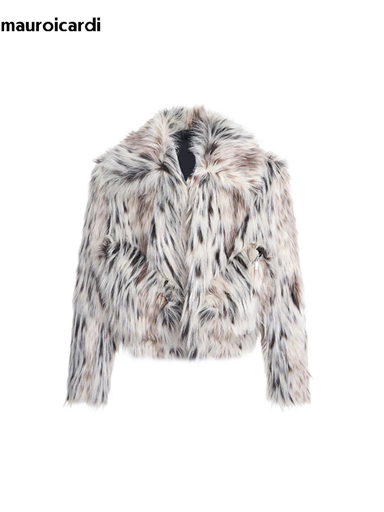Mauroicardi Autumn Winter Cool Short Colorful Multicolored Thick Warm Hairy Faux Fur Coat Men Fluffy Jacket 2024 Y2K Streetwear - Colouronova