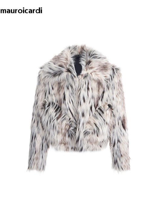 Mauroicardi Autumn Winter Cool Short Colorful Multicolored Thick Warm Hairy Faux Fur Coat Men Fluffy Jacket 2024 Y2K Streetwear - Colouronova
