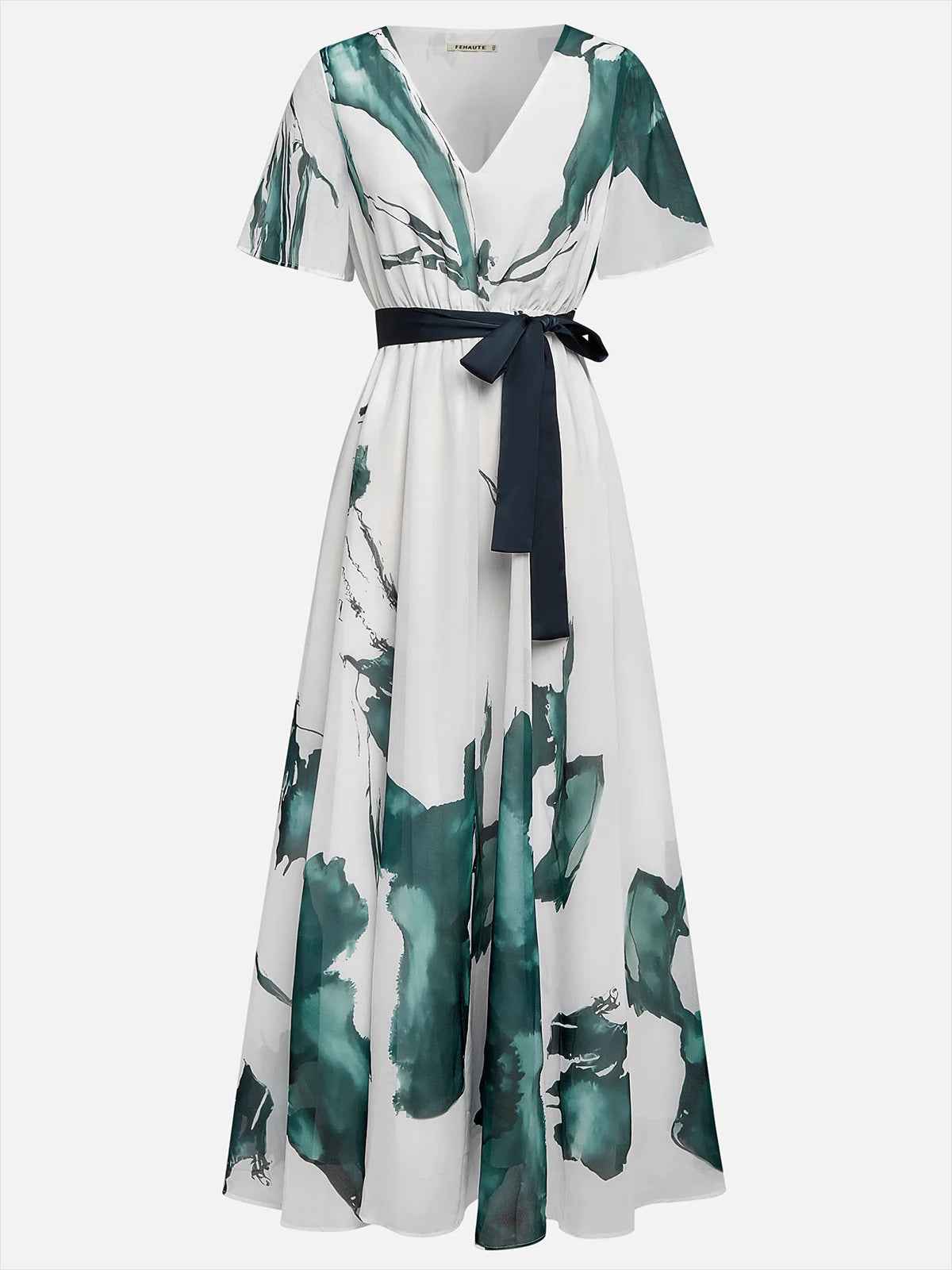 V-neck Digital Print A-line Dress