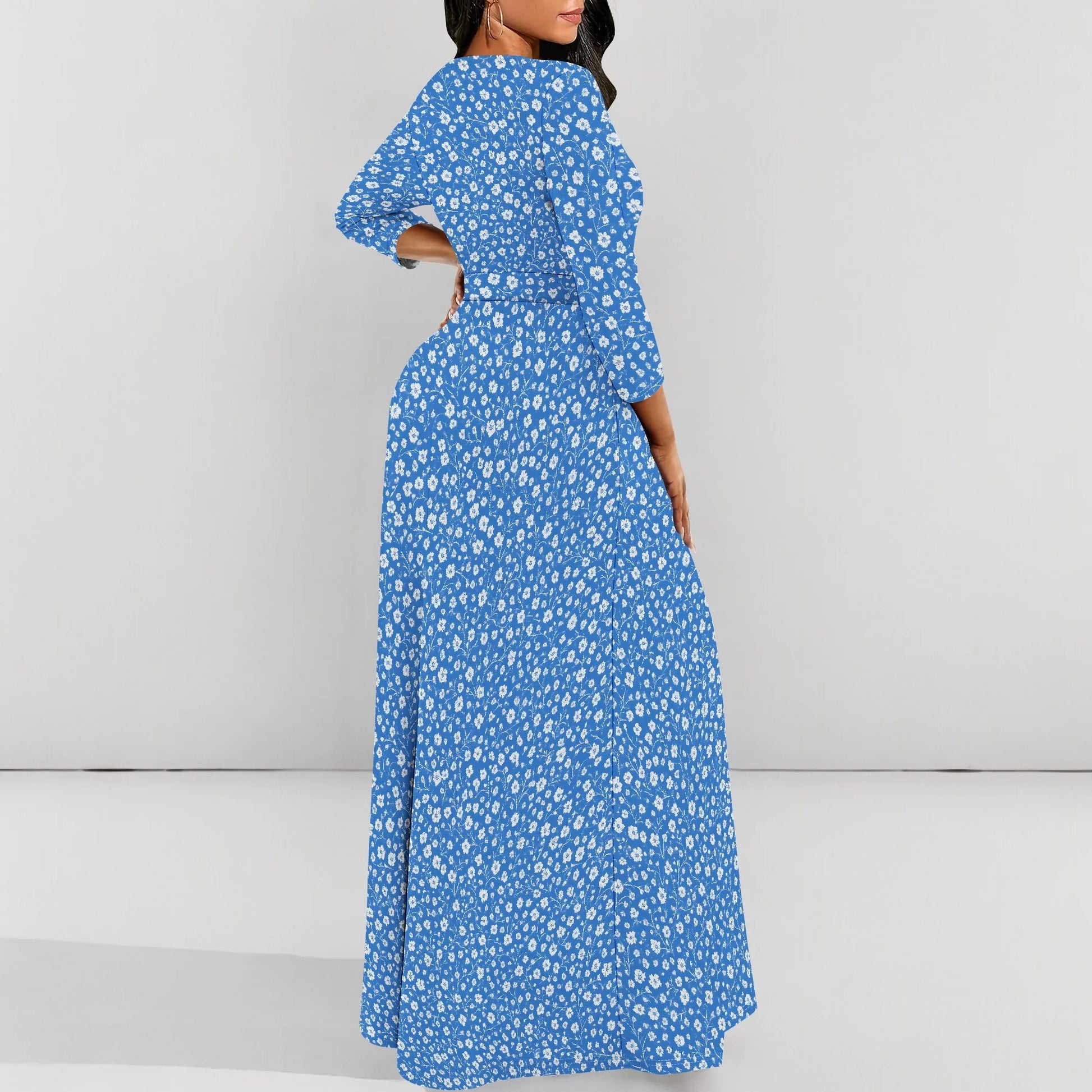 Long Sleeve Plus Size Maxi Fall Dress for Curvy Women Round Neck 3/4 Sleeve Long Dress Cocktail Party Dress - Colouronova