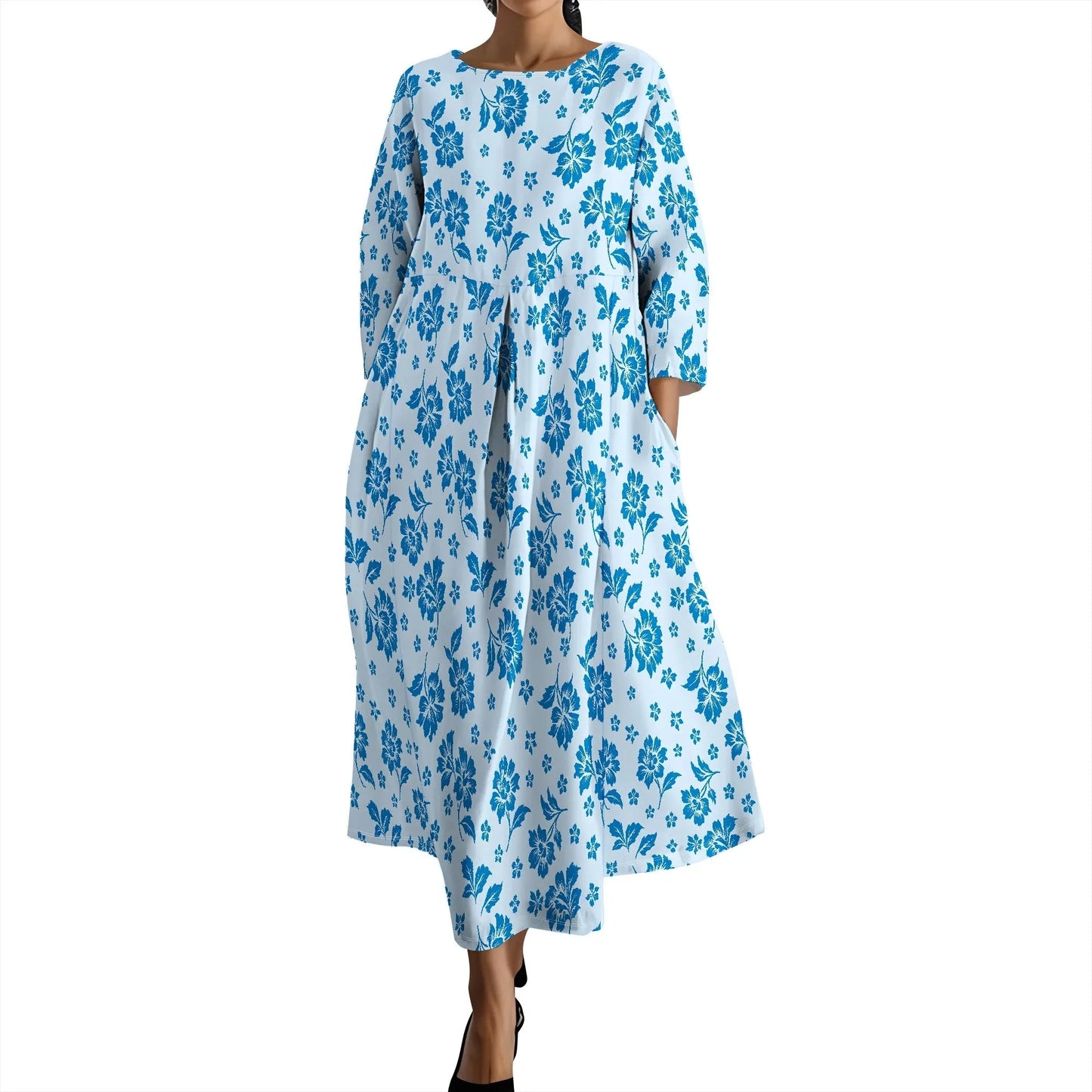 Women's Long Sleeve Elegant Solid Color Autumn Maxi Dresses Casual Loose Plus Size Beach Dress for Women with Pockets Colouronova