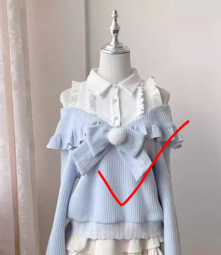 Original Design Water Color Sweet Bow Cute Girl Long Sleeve Off Shoulder Sweater + Skirt 2025 Autumn Winter New Lolita Set - Colouronova