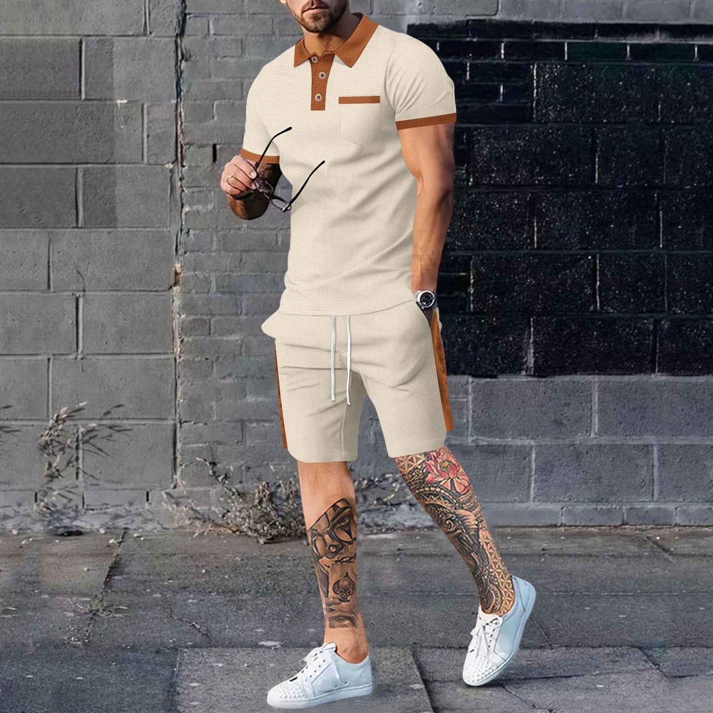 Men's casual suit short-sleeved waffle Colouronova