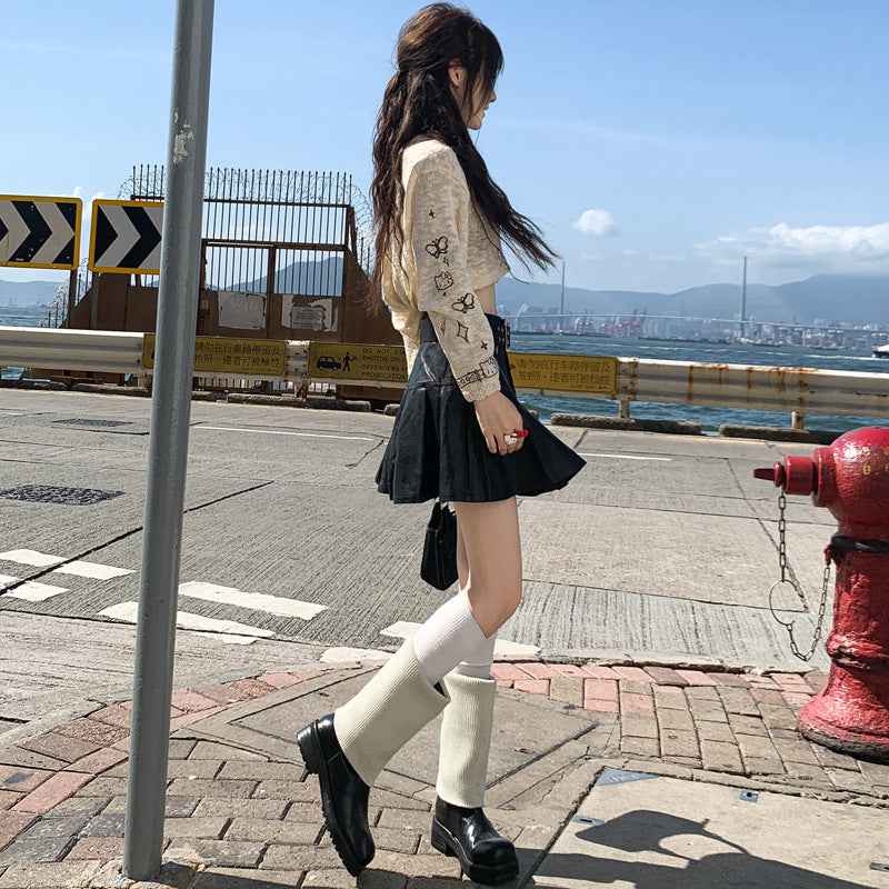 Womens PU Leather A-Line Skirt with Belt