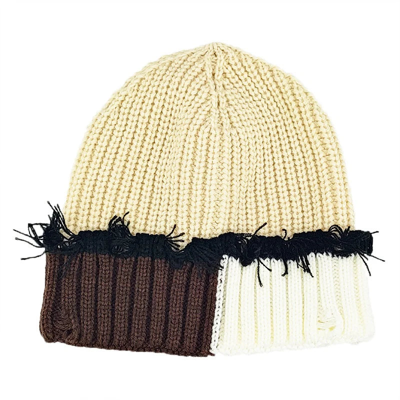 Y2K Knitted Beanie Hats Winter Warm Wool Caps With Holes Hip Hop Streetwear Accessories New Color Matching - Colouronova