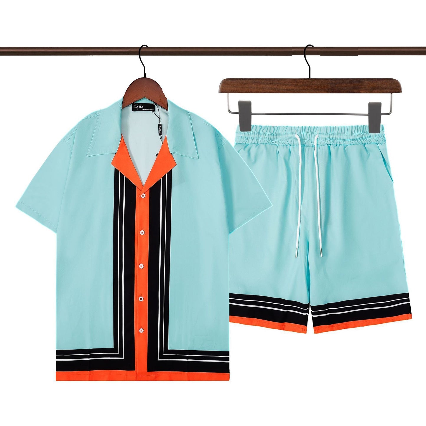 Men's Summer Striped Print Casual Shirt and Shorts Set Colouronova