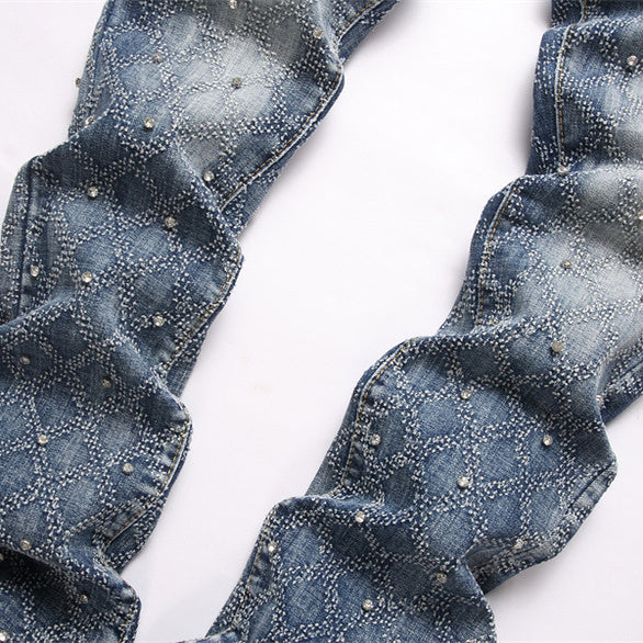 Plaid beaded jeans Colouronova