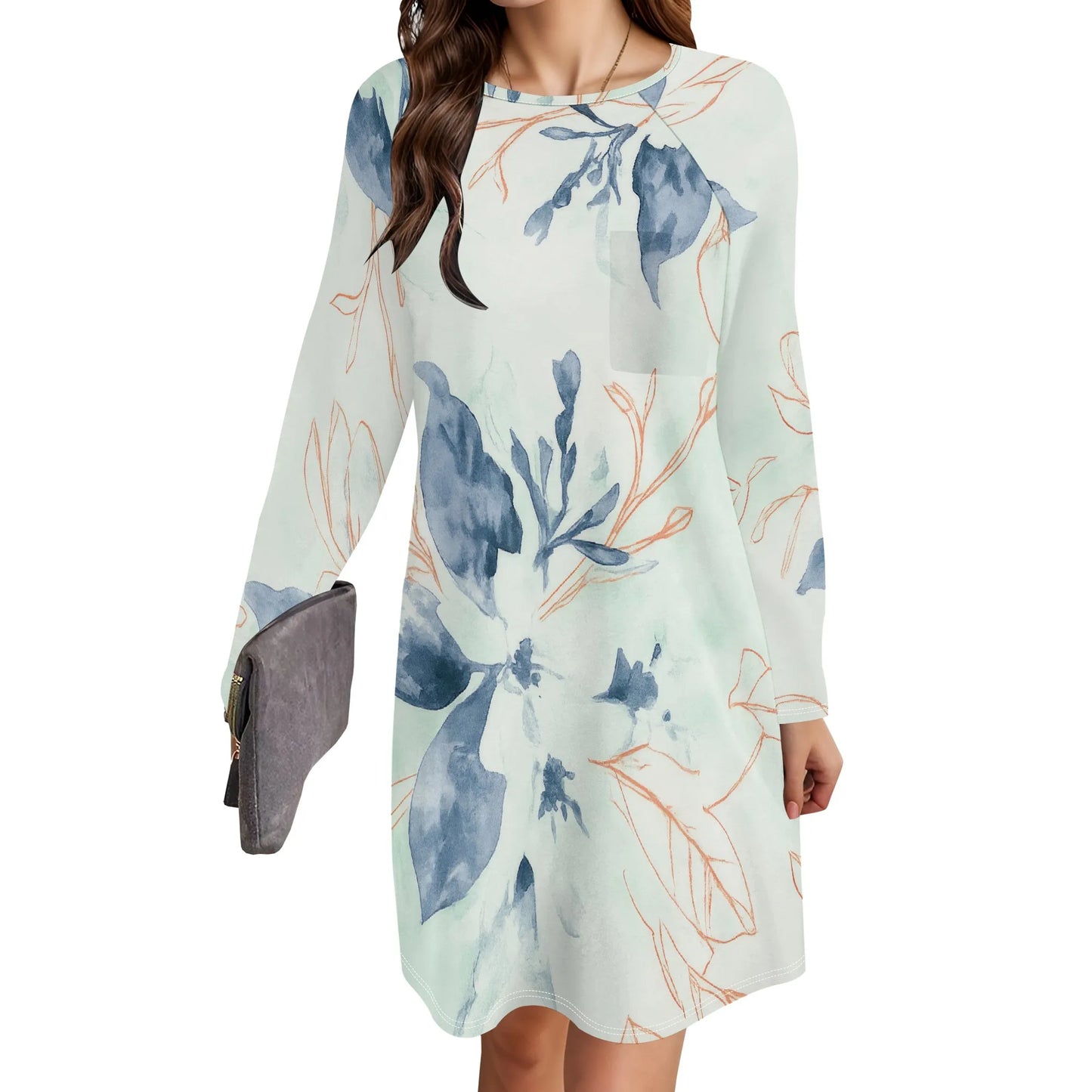 Women's Animal Print Dress Long Sleeve Crew Neck Winter Pullover Casual Loose Comfort Midi Dresses - Colouronova