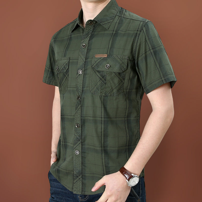 Men's Plaid Short Sleeve Cotton Shirt Colouronova