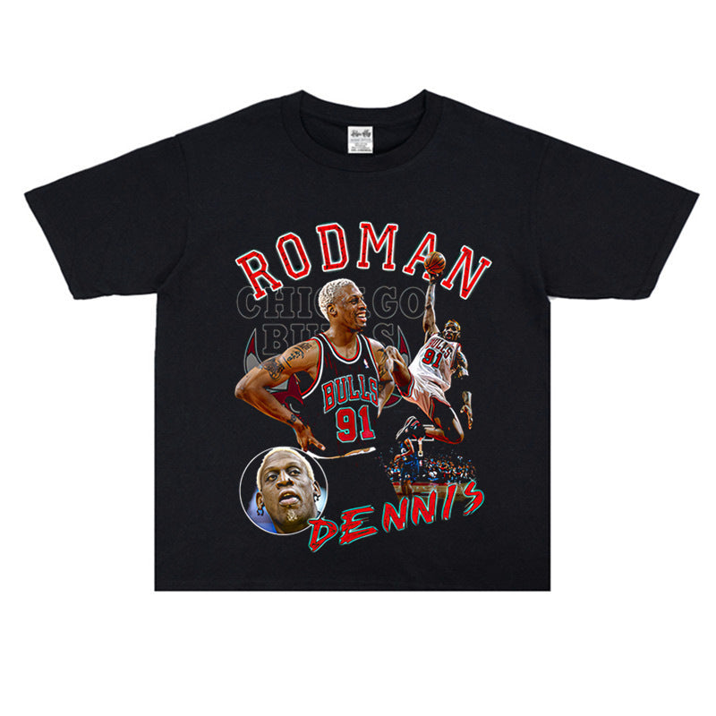 Vintage Basketball Player Print Cotton T-Shirt Colouronova