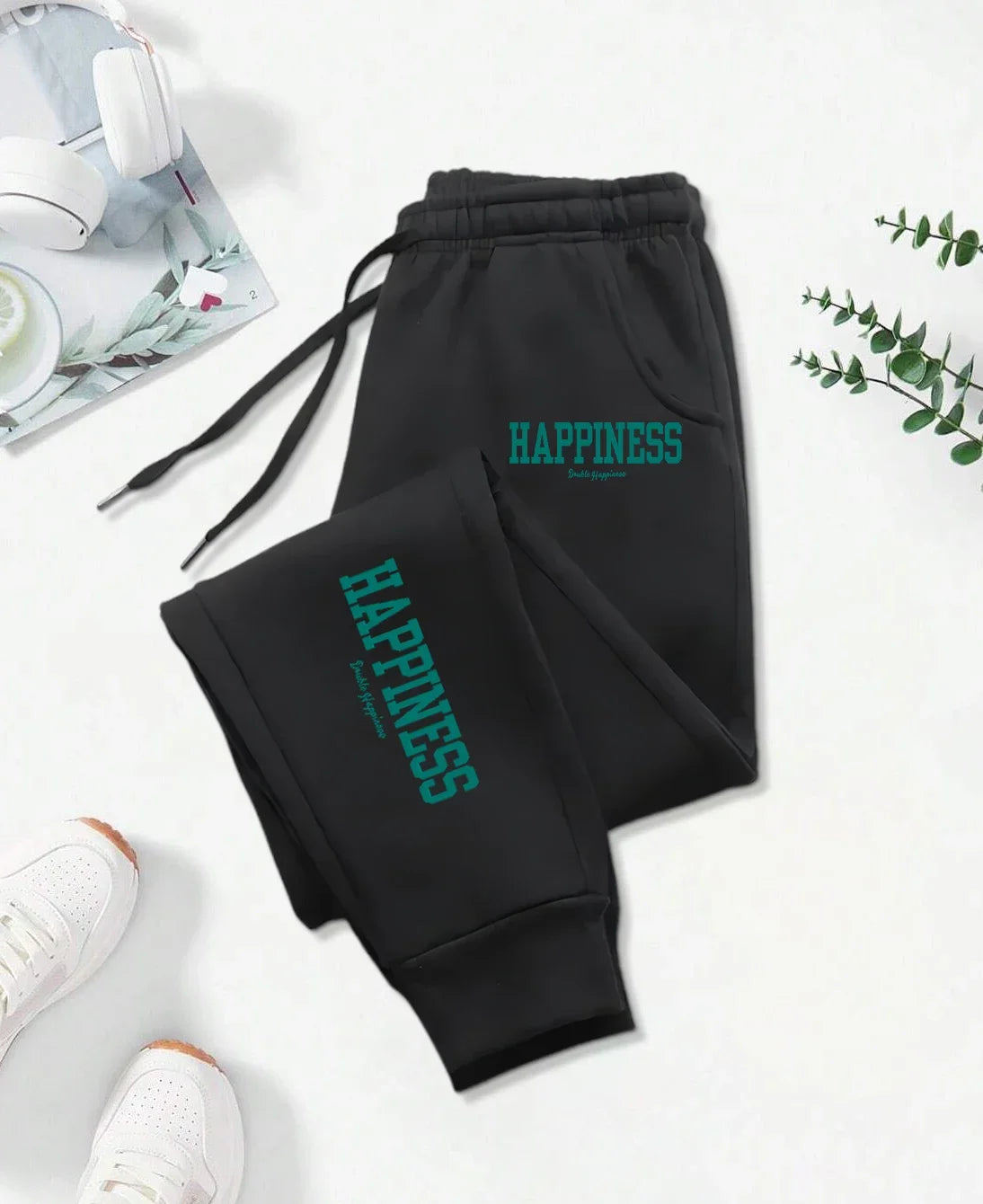 Happiness Letter Graphic Print Pattern Pants Woman Autumn Fashion Joggers Comfortable Warm Pants Unisex Fashion Jogging Pant - Colouronova
