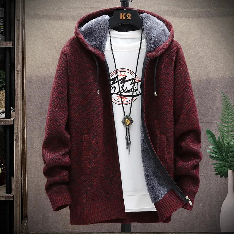 Men's Winter Autumn Fleece Sweater Zipper Cardigan Korean Warm Jacket Coat Sports Male Jumper Knit Clothing Brown Jacket Colouronova