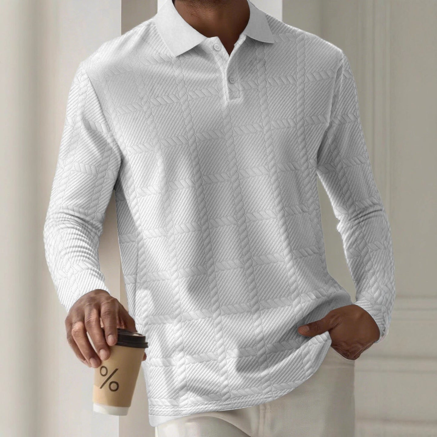 Mens Textured Long Sleeve Polo Shirts Colouronova