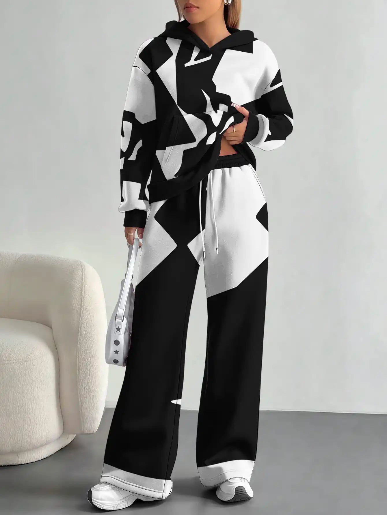 Foreign trade flame splicing printing new hot style 2025 new pink gradient fashion casual European and American women's suit - Colouronova