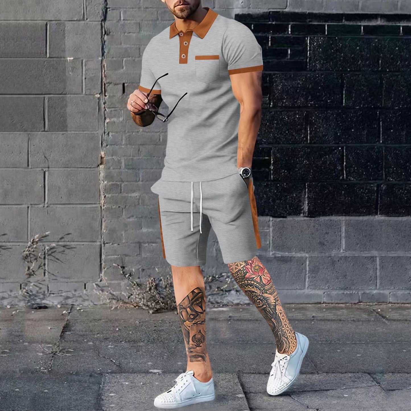 Men's casual suit short-sleeved waffle Colouronova