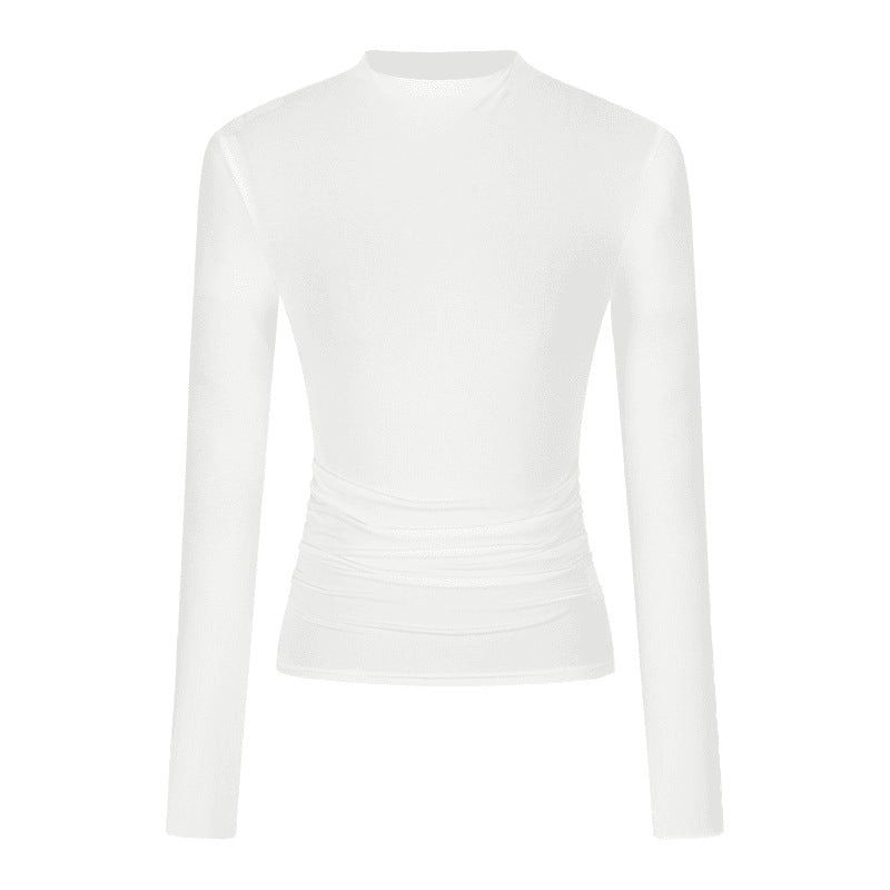 Womens Slim Fit Long Sleeve Pleated Top Colouronova