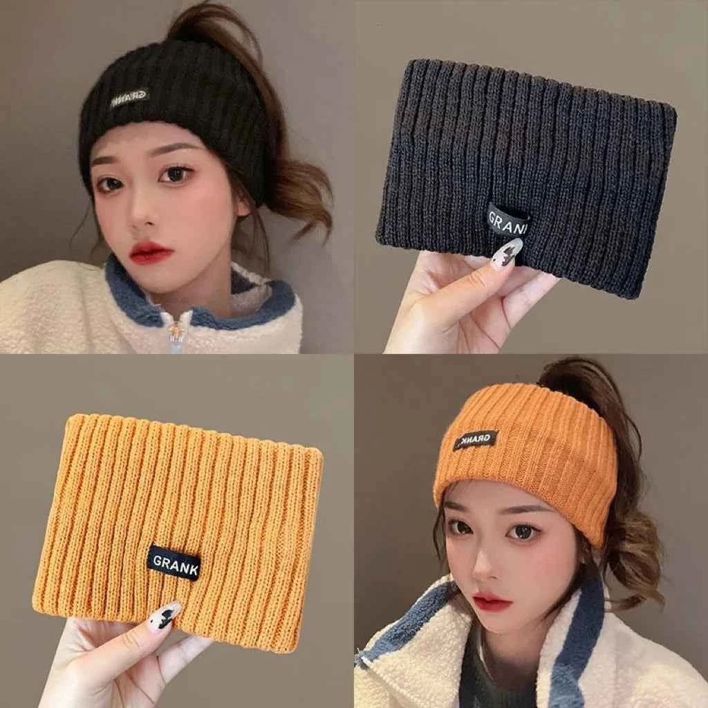 Autumn and Winter Knitted Headband Female Letter Wide Edge Wool Hat Headband Ponytail Hair Headdress Sports Headband