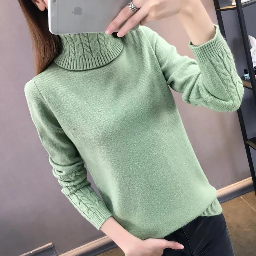 Autumn New Wild Turtleneck Women Sweater Women's Bottoming Shirt Twist Pullover Thickening Slim Slimming Knit Sweaters Pullovers - Colouronova