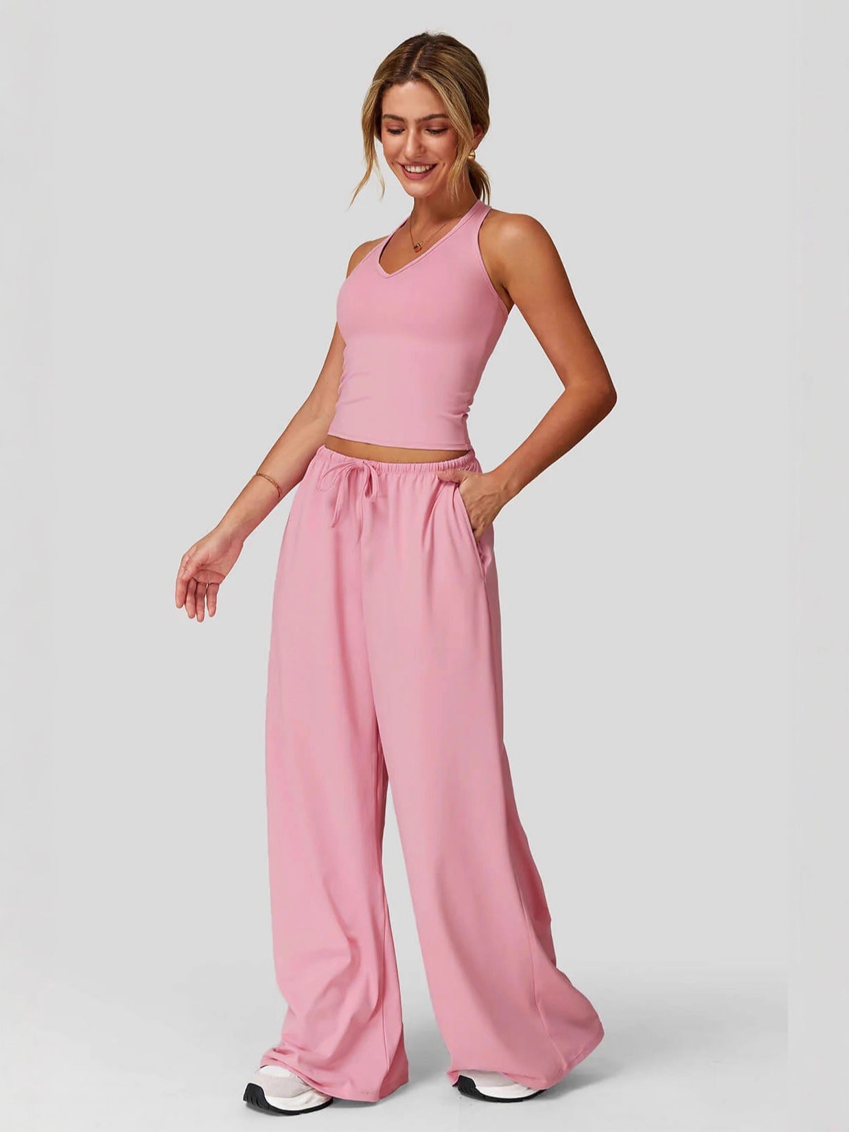 Sleeveless Vest and Wide-Leg Pants Set Colouronova