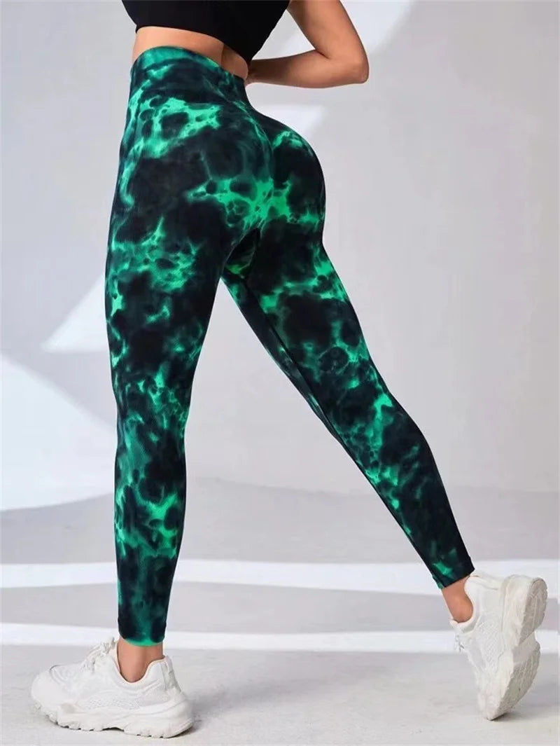 New Tye Die Seamless Yoga Pants 3D Printed Women High Waist Lifting Hip Honey Peach Hip Fitness Gym Leggings Running Sport Pants - Colouronova
