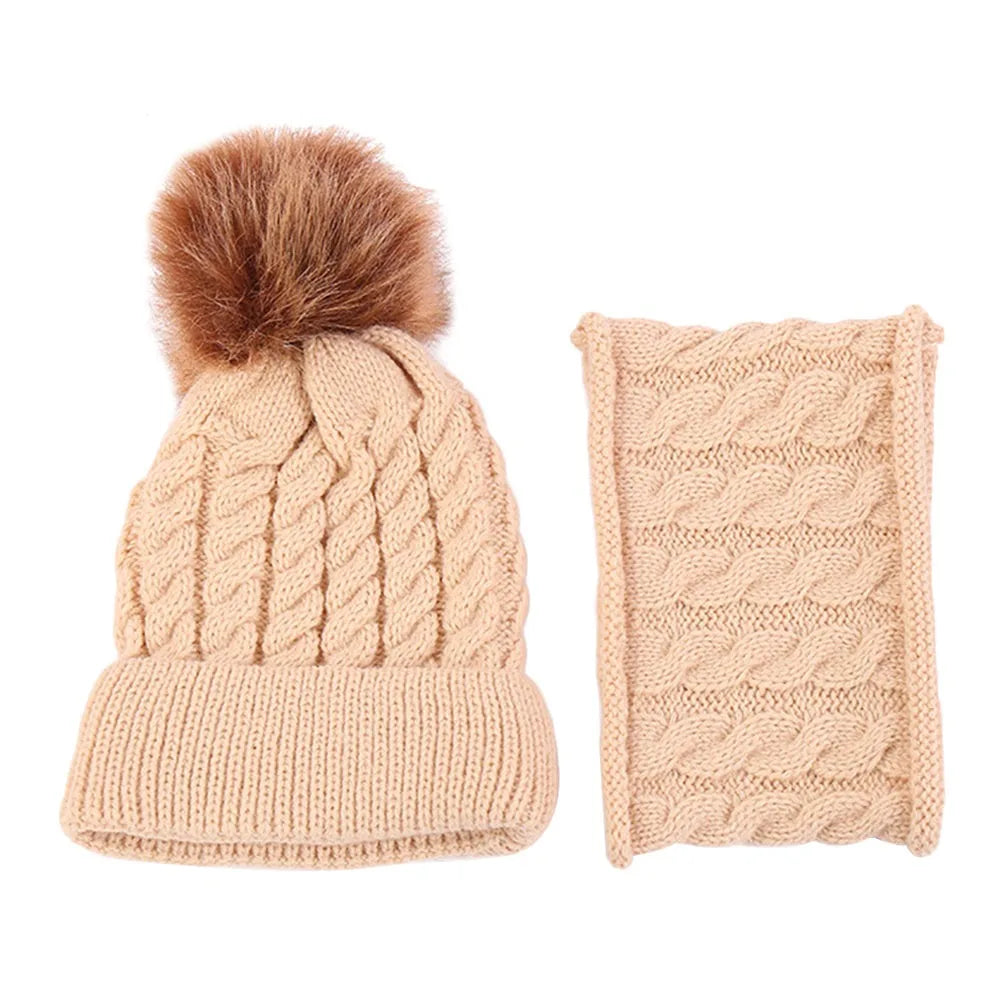 2Pcs/Set Fashion Ear Protection Children Hat Scarf Set Warm Windproof Kids Beanie Caps Soft Thickened Neck Warmer Boys Girls - Colouronova