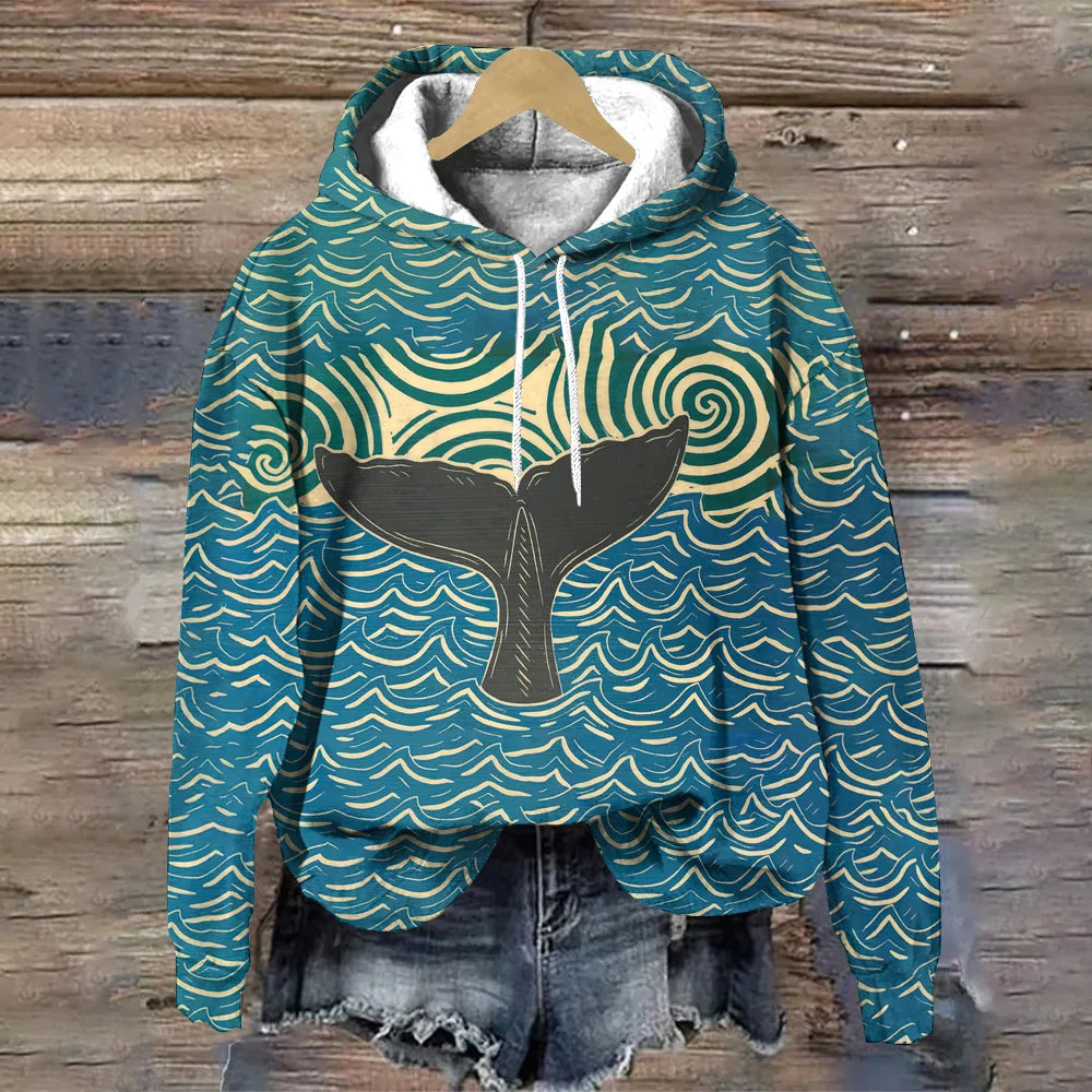 Sea Animal Pattern Women's Hoodie Fashion Women Clothing Tops Autumn/Winter Pullover Hoodies Casual Loose Women's Sweatshirts - Colouronova