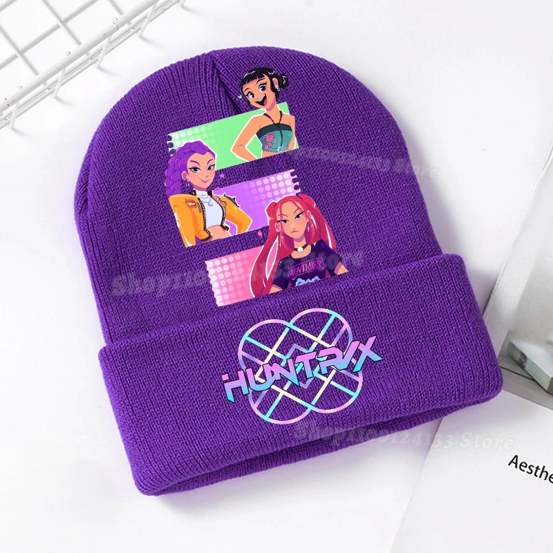 Demone Hunter Kids Knitted Hat Cute Anime Print Girl Beanie Cap Headgear Outdoor Street Warm Knit Cap Y2K Kawaii Game Party Gift - Colouronova