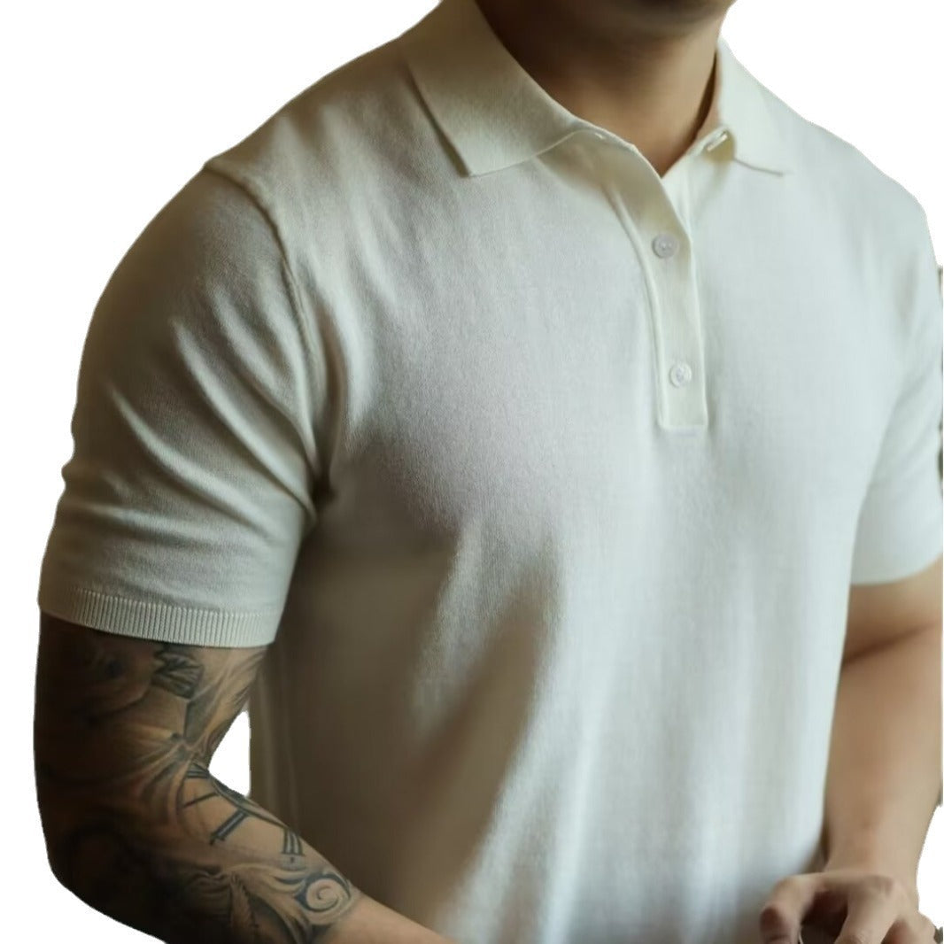 Fashion Casual Lapel Pure Color Polo Shirt Casual Knitted Short-Sleeved Men's Summer New Breathable Trendy Men's T-Shirt Colouronova