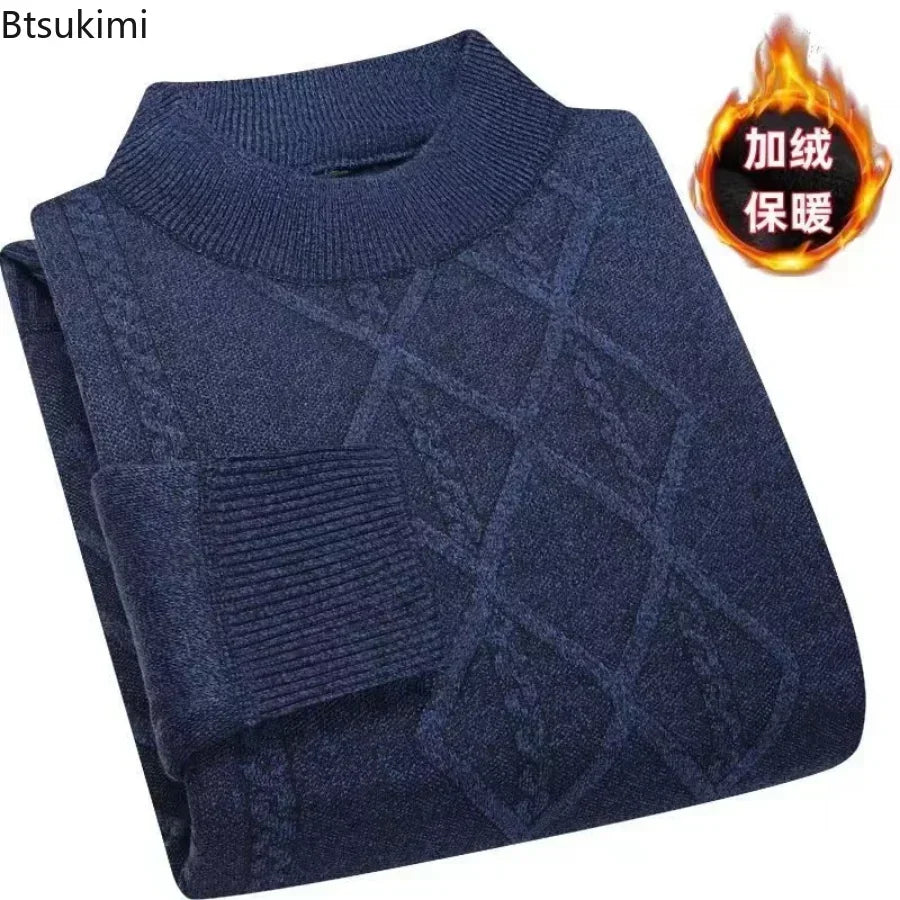 2025 Men's Autumn Winter Warm Sweater Solid Pullovers Male Thick Jumpers Knitwear Round Neck Casual Clothing Knitted Sweater Men - Colouronova