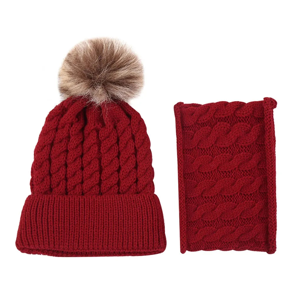 2Pcs/Set Fashion Ear Protection Children Hat Scarf Set Warm Windproof Kids Beanie Caps Soft Thickened Neck Warmer Boys Girls - Colouronova