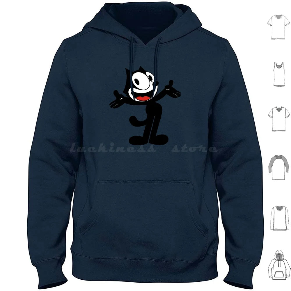 Hoodie Cotton Long Sleeve Vintage Cartoon Animation Kitty Black Cat Vintage Cartoon Cartoon Funny Funny Black Cat Felix Cat - Colouronova