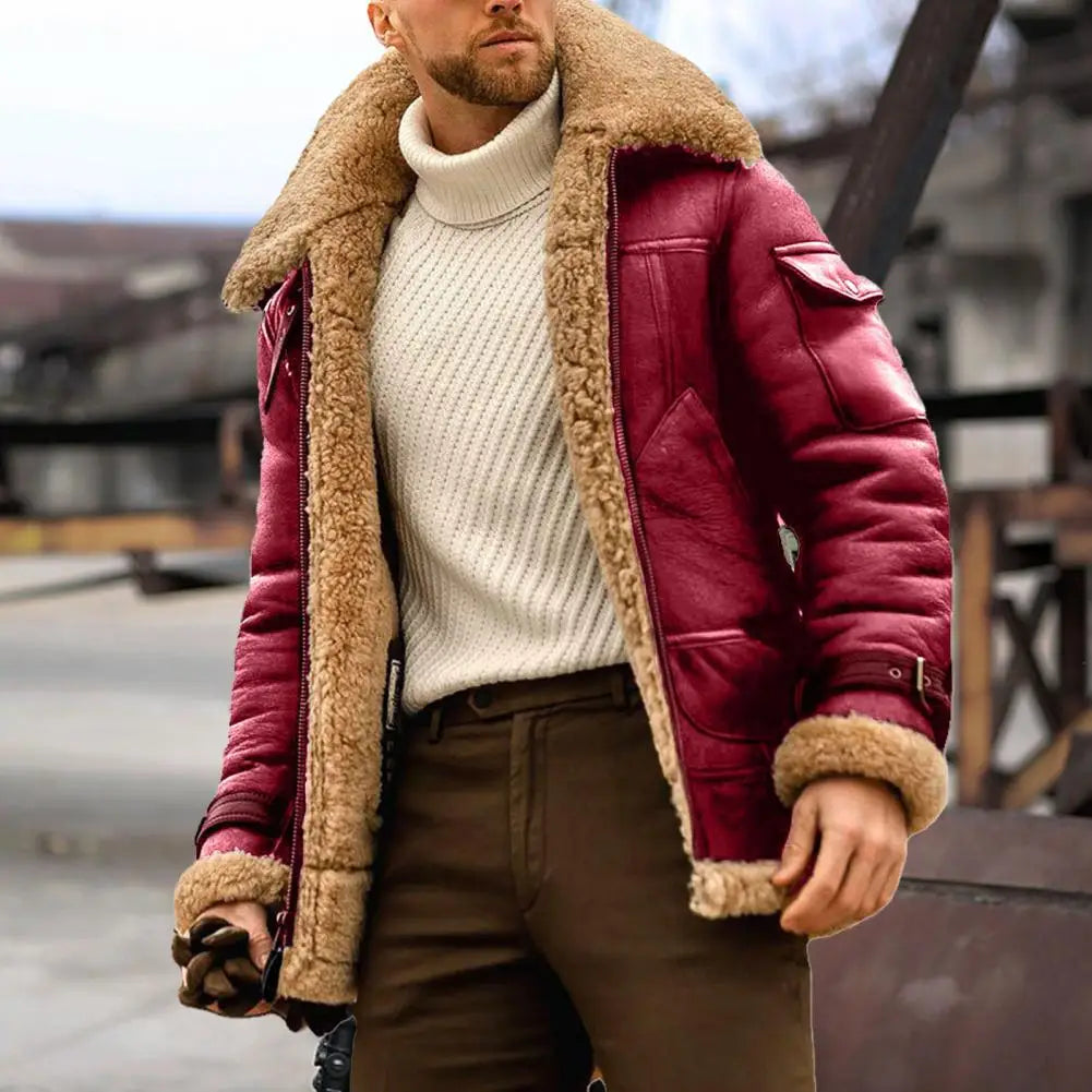 Plush Lining Men Casual Velvet Jacket European Style Thickened Compound Leather Clutch Cross Border Ebaywish Jacket Winter Coat - Colouronova