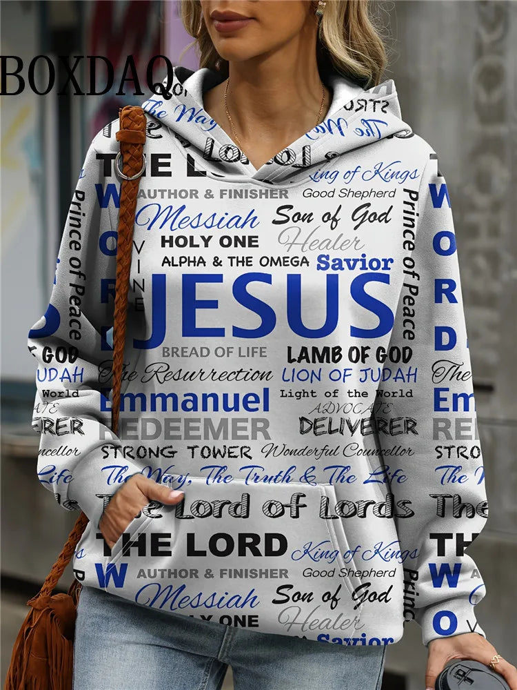 Jesus Christian Hoodies Women Fashion Hoodie Letter Print Sweats Harajuku Coats Women Sweatshirt Gym Pullovers Women's Clothing - Colouronova