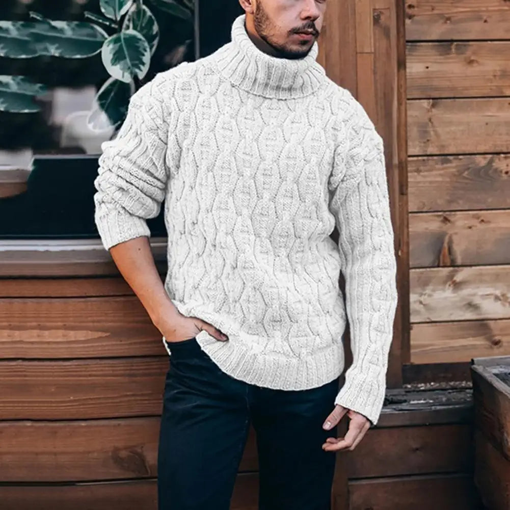2021 Winter Warm Thick Woolen Sweaters Men Casual Knitted Turtleneck Jumper Tops Men's Fashion Solid Long Sleeve Ribbed Sweater - Colouronova