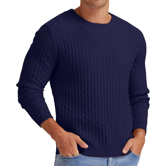 Knit Pullovers Men Solid Sweater Long Sleeve Jumpers Round Neck Sweaters Casual Slight Strech Spliced Male Autumn 2025 - Colouronova