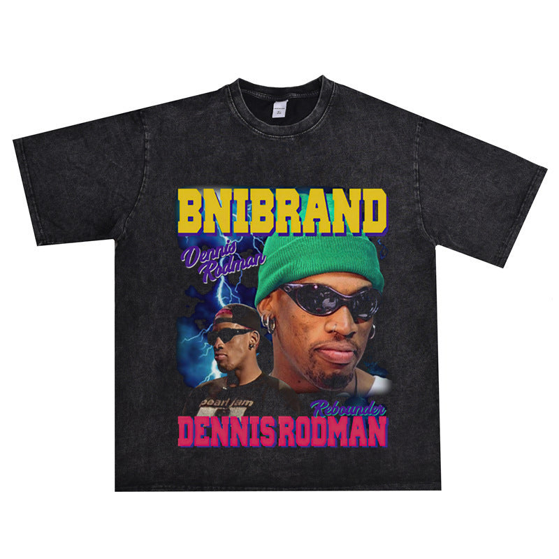 Vintage Basketball Player Print Cotton T-Shirt Colouronova