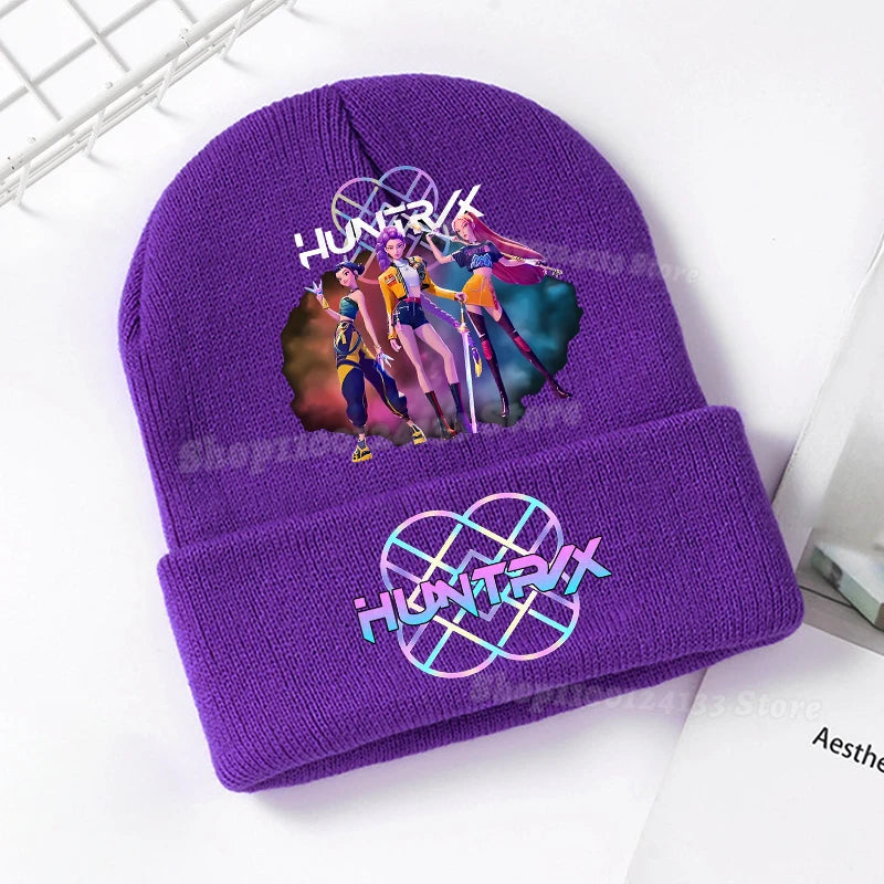 Demone Hunter Kids Knitted Hat Cute Anime Print Girl Beanie Cap Headgear Outdoor Street Warm Knit Cap Y2K Kawaii Game Party Gift - Colouronova