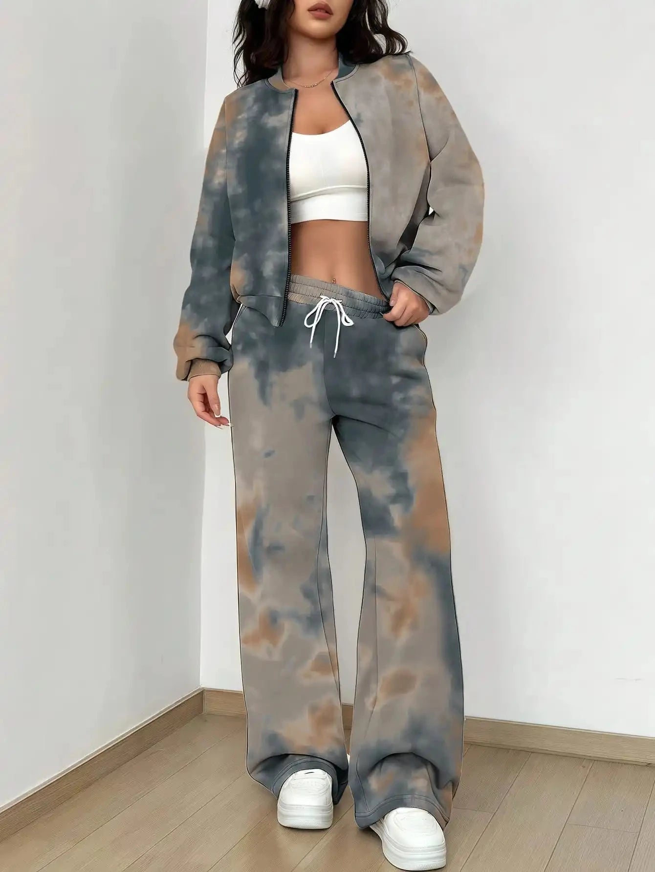 French Retro Floral Long Sleeved Zipper Jacket and Pants Set, Gentle and Stylish Two-piece Set Colouronova