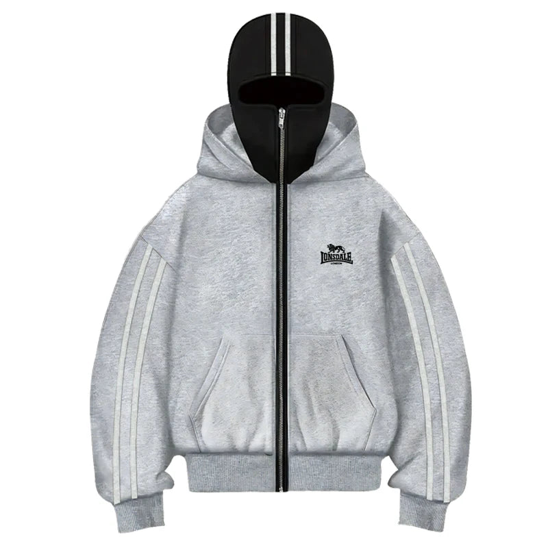 2025 Men's Autumn and Winter Outdoor fitness long-sleeved double-hat hoodie Loose, fashionable and casual zipper cardigan jacket - Colouronova