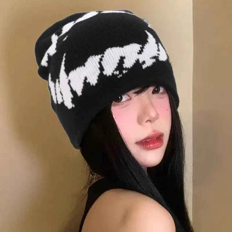 Warm Hip Hop Hats Winter Women Men Black Soft Comfortable Knitted Hats Outdoor Elastic Versatile Printed Cap Fashion Accessories