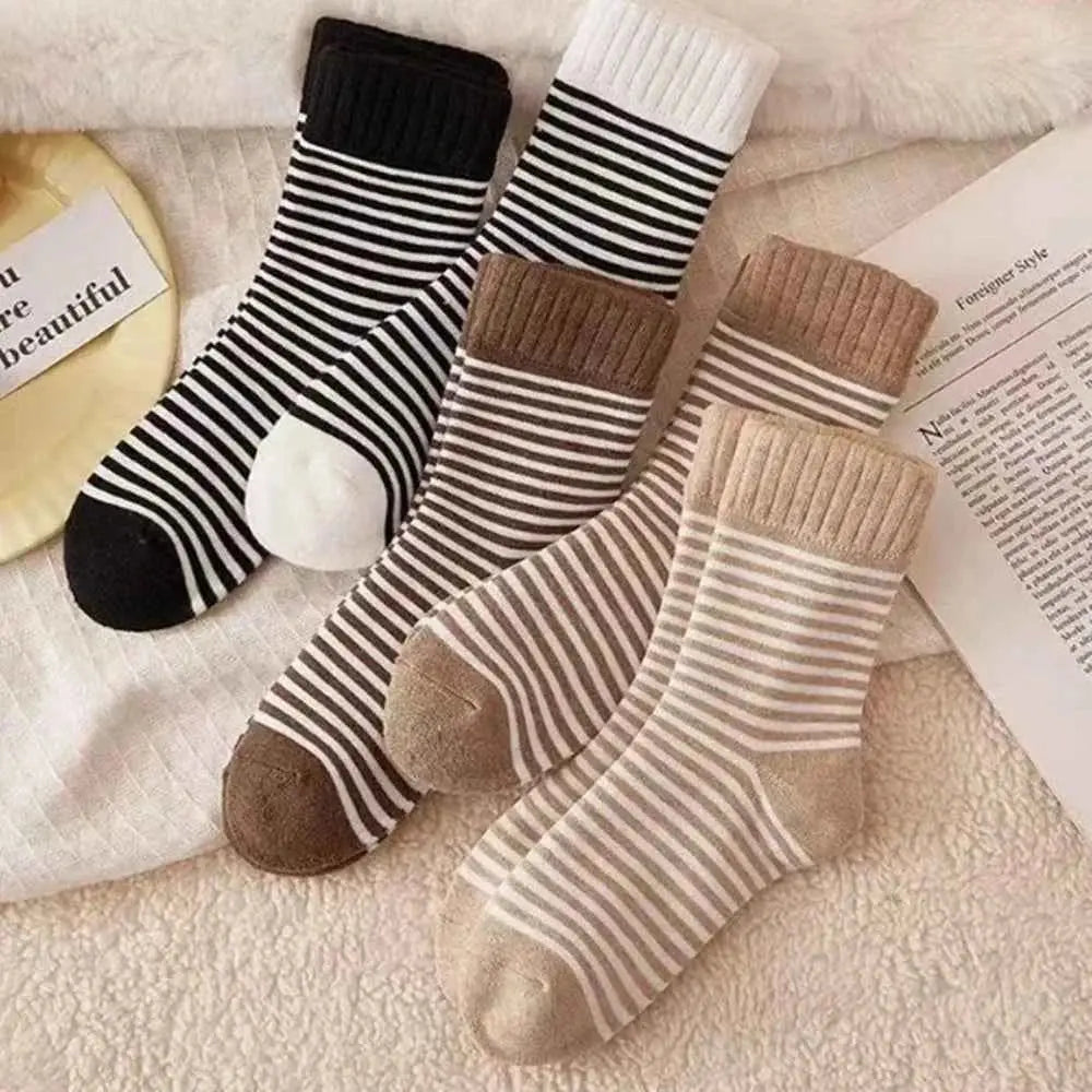 1 pair Winter Socks Warm Soft Fluffy Bed Socks stripes Japanese Korean Wool Thicken Fleece Socks Ladies Home Floor Slipper
