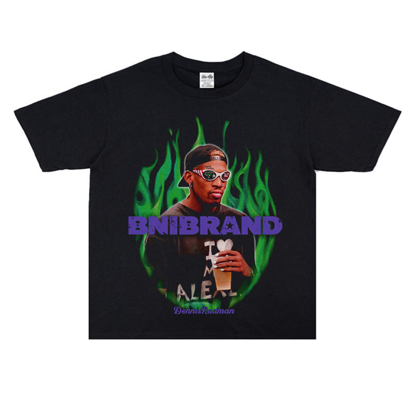 Vintage Basketball Player Print Cotton T-Shirt Colouronova