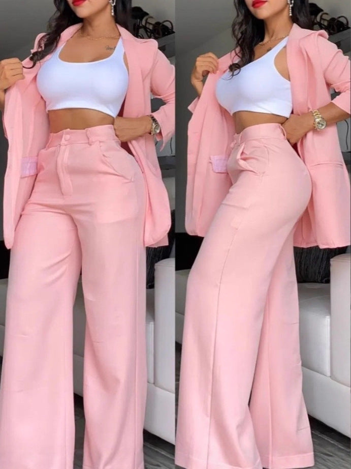 Women Elegant Solid Color Split Sleeve Lapel Suit Colouronova