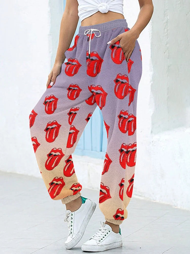 Sweatpants Pants For Women Summer Autumn 3D Print Bottom Pockets High Waist Sporty Gym Athletic Fit Jogger Female Trousers - Colouronova