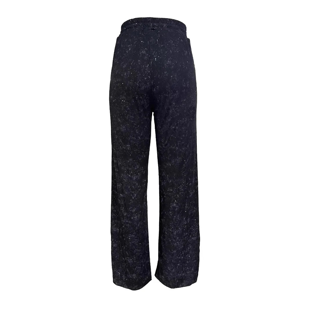 Wide Leg Pants Women Full Length Pant Capris Loose Fit Solid High Waist Drawstring Diamonds Pockets Sports Autumn Casual - Colouronova