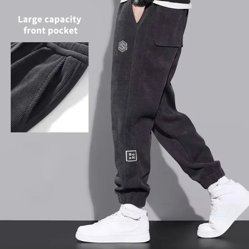 Brand Quality Men's Winter Warm Corduroy Pants Thick Fleece Casual Pants for Men Cargo Baggy Joggers Trousers Solid Sweatpants - Colouronova